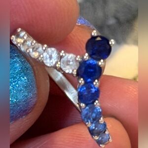 Estate sz7 plat18k genuine DENIM Ombré sapph & VANILLA Diamond Ring (As is)